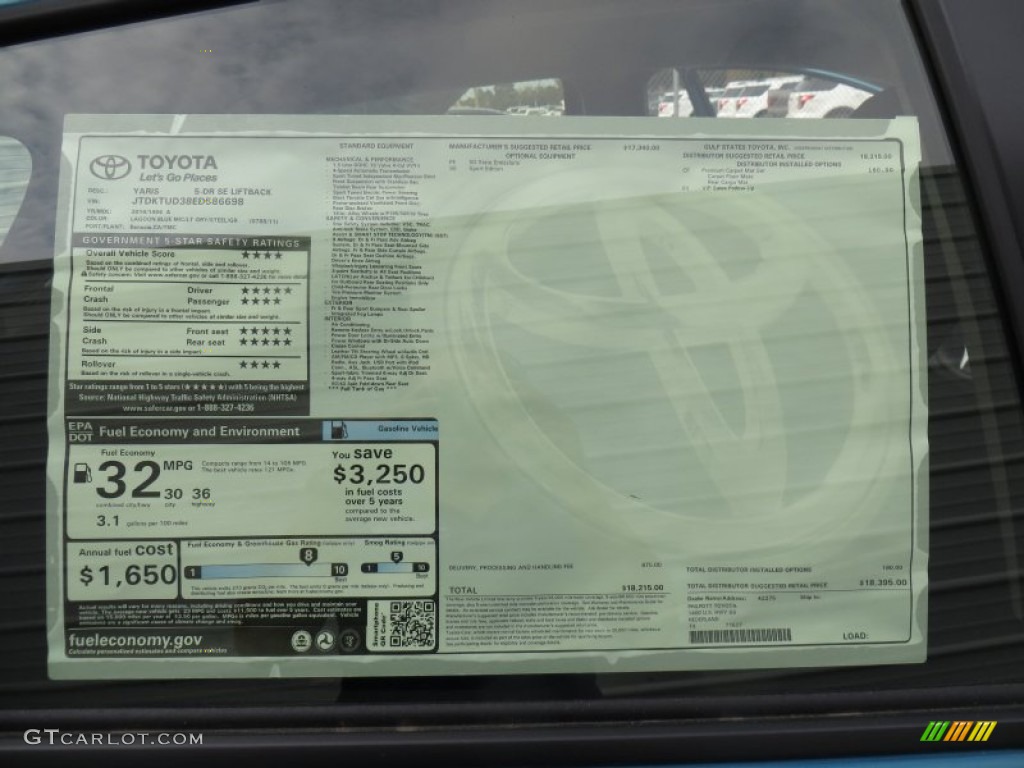 2014 Toyota Yaris SE 5 Door Window Sticker Photo #88227525