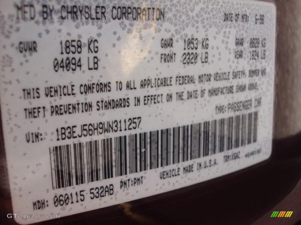 1998 Dodge Stratus ES Color Code Photos