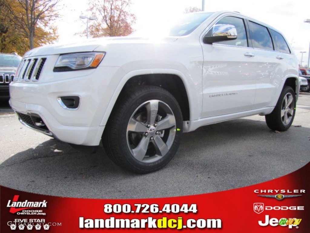 2014 Grand Cherokee Overland - Bright White / Overland Vesuvio Indigo Blue/Jeep Brown photo #1
