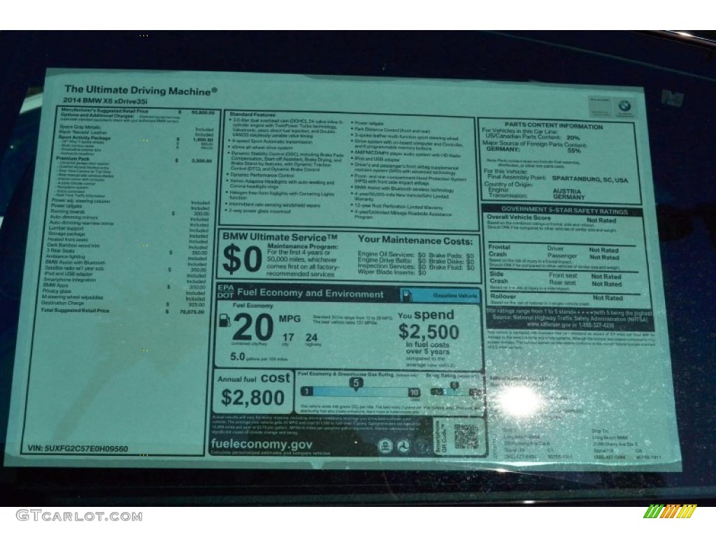 2014 BMW X6 xDrive35i Window Sticker Photo #88256133
