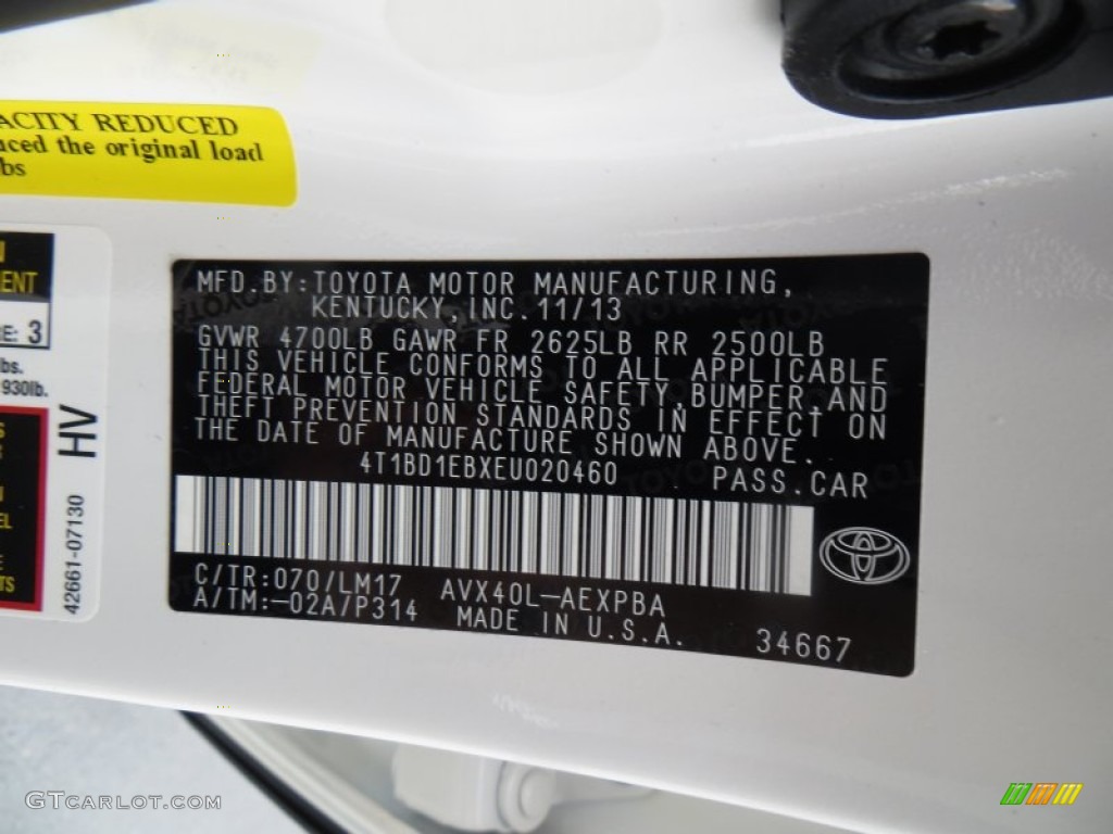 2014 Toyota Avalon Hybrid Limited Color Code Photos