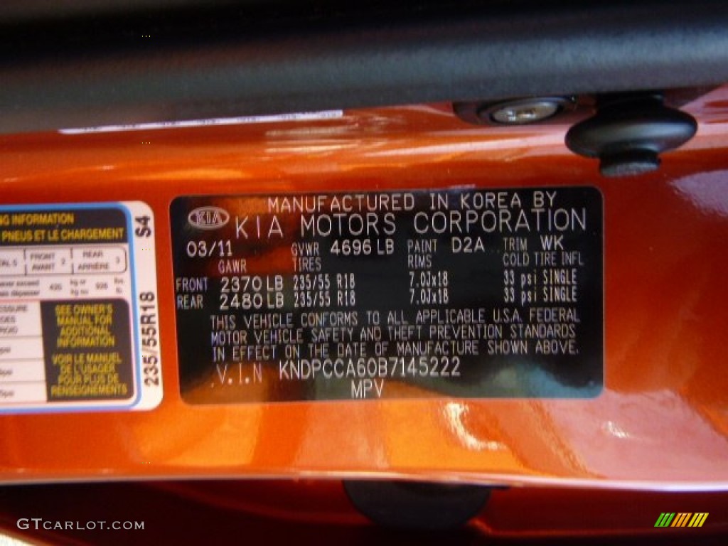 2011 Sportage Color Code D2A for Techno Orange Photo #88273691