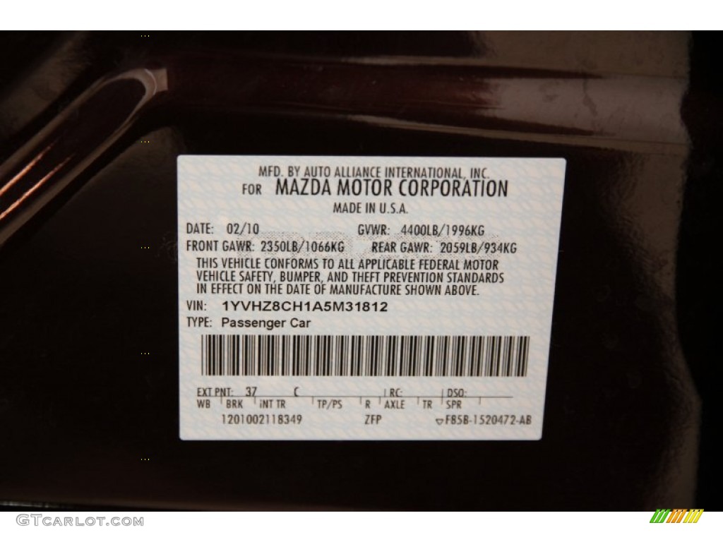 2010 MAZDA6 i Touring Sedan - Black Cherry Metallic / Black photo #26