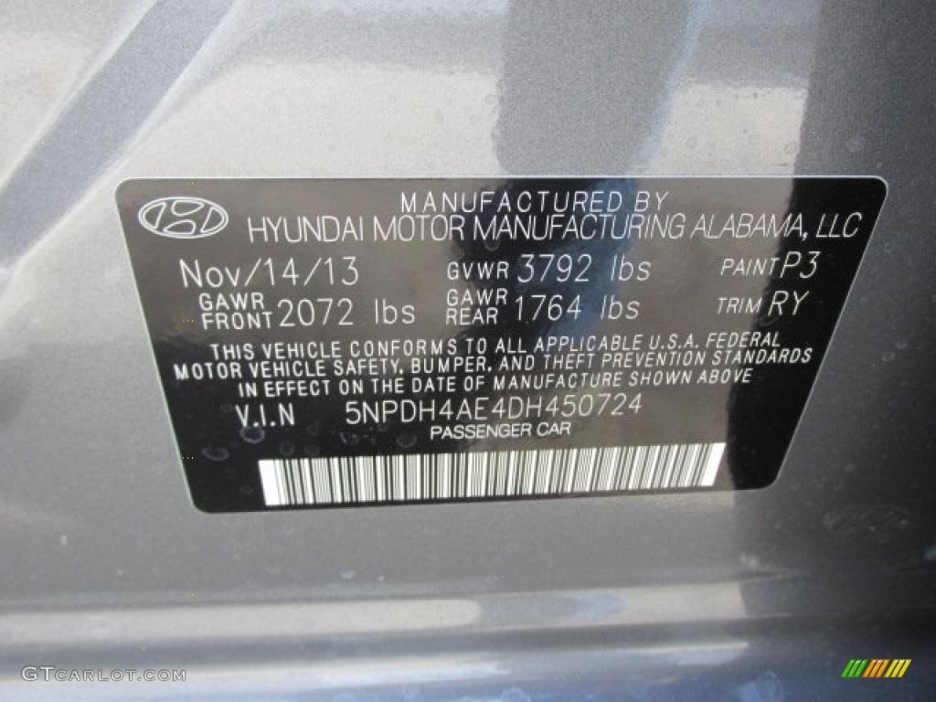 2013 Elantra Limited - Harbor Gray Metallic / Black photo #20