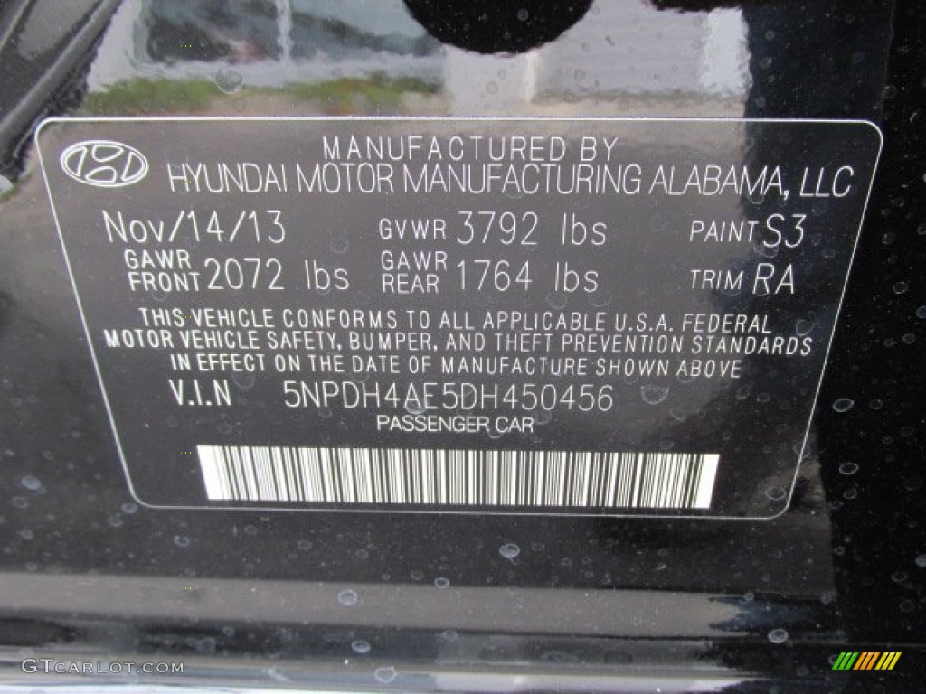 2013 Elantra GLS - Black / Gray photo #15