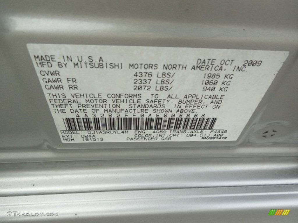 2010 Mitsubishi Galant FE Color Code Photos