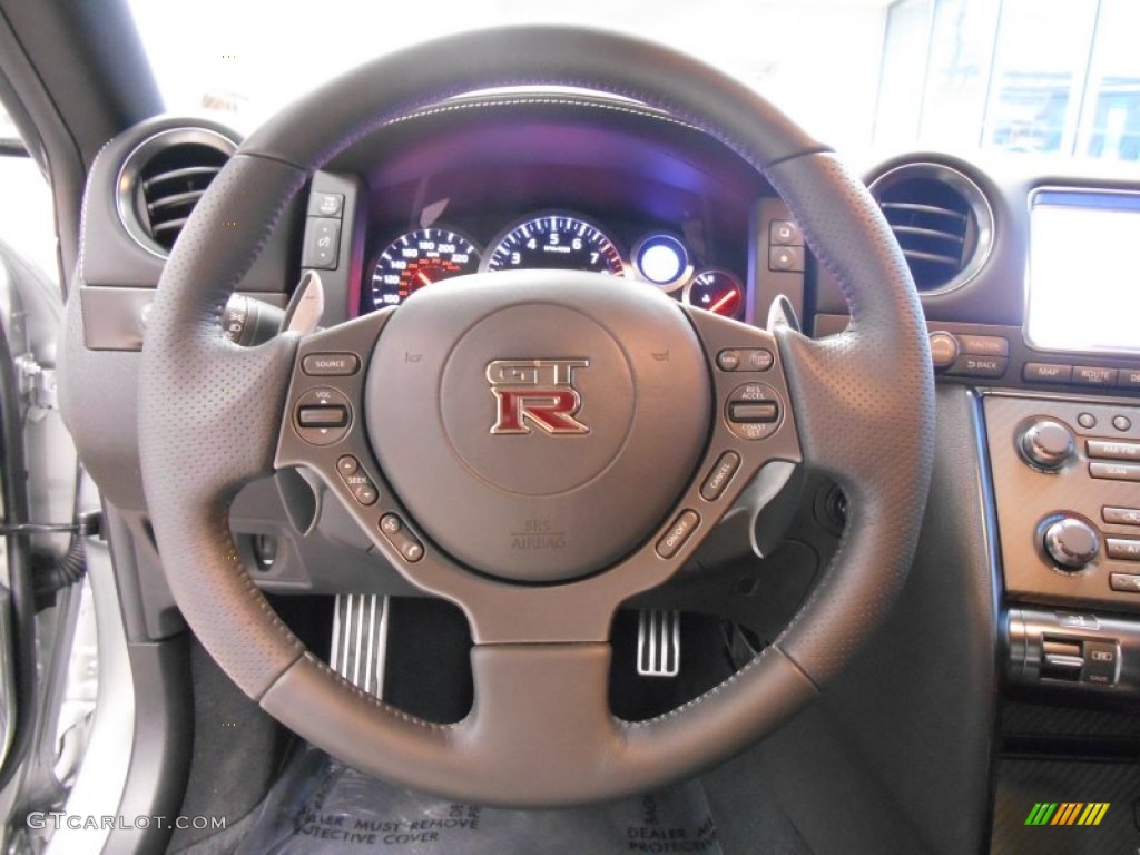 2014 Nissan GT-R Premium Black Leather/Synthetic Suede Steering Wheel Photo #88291249