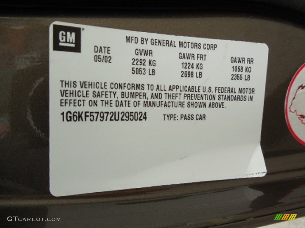 2002 Cadillac DeVille DTS Info Tag Photo #88302651