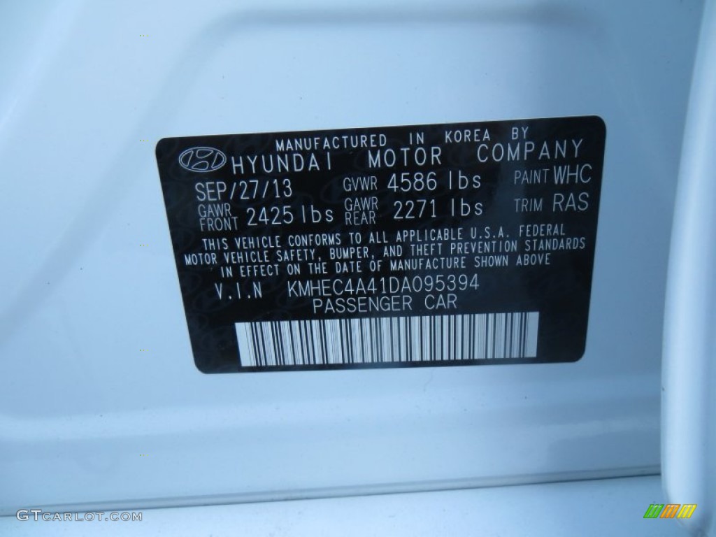 2013 Sonata Color Code WHC for Porcelain White Pearl Photo #88321442