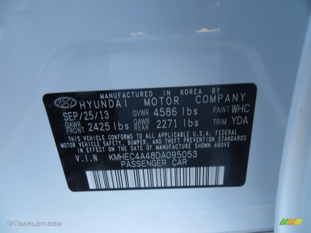 2013 Sonata Color Code WHC for Porcelain White Pearl Photo #88322713