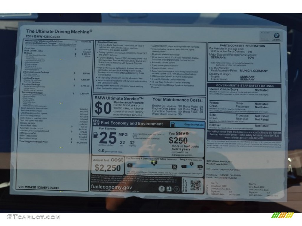 2014 BMW 4 Series 435i Coupe Window Sticker Photo #88325635