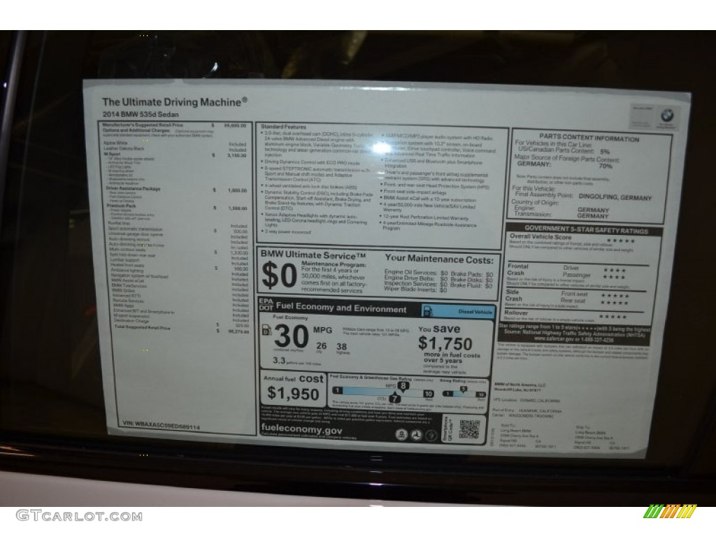 2014 BMW 5 Series 535d Sedan Window Sticker Photo #88326091
