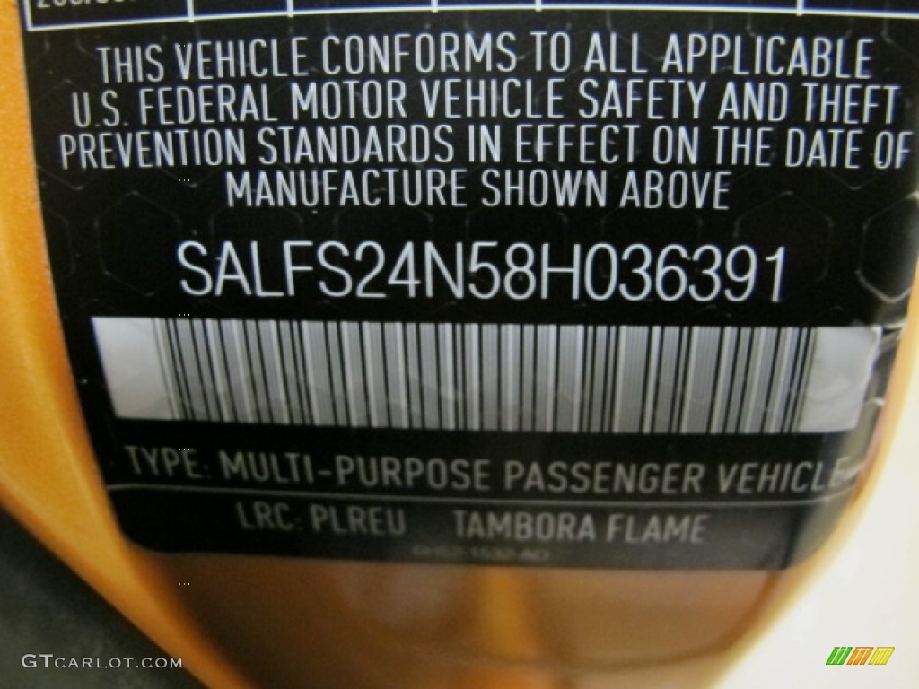 2008 LR2 Color Code PLREU for Tambora Flame Orange Photo #88342163