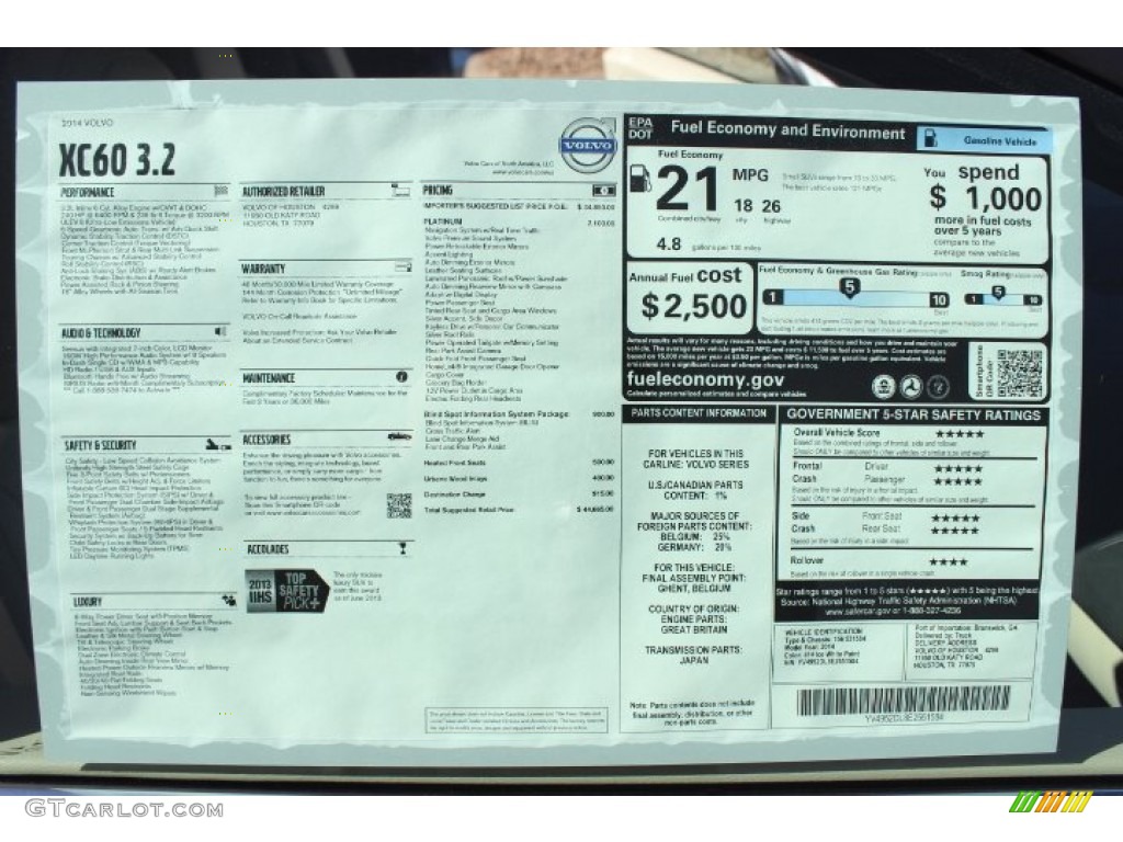 2014 Volvo XC60 3.2 Window Sticker Photo #88342978