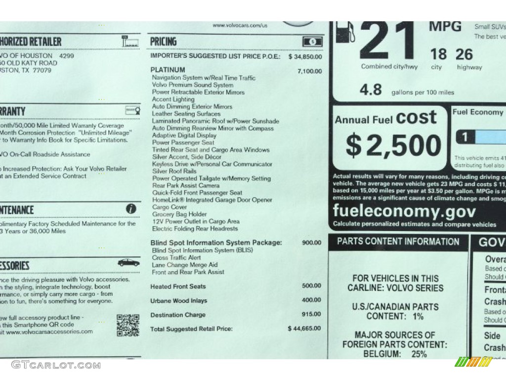 2014 Volvo XC60 3.2 Window Sticker Photo #88343002