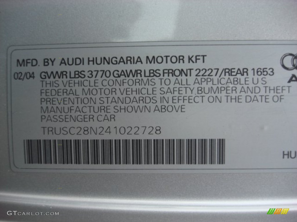 2004 Audi TT 1.8T Coupe Info Tag Photo #88345465