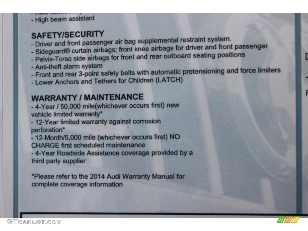 2014 Audi S8 quattro S Window Sticker Photo #88345957