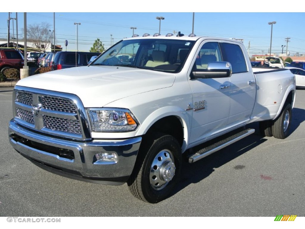 2014 3500 Laramie Crew Cab 4x4 Dually - Bright White / Canyon Brown/Light Frost Beige photo #1