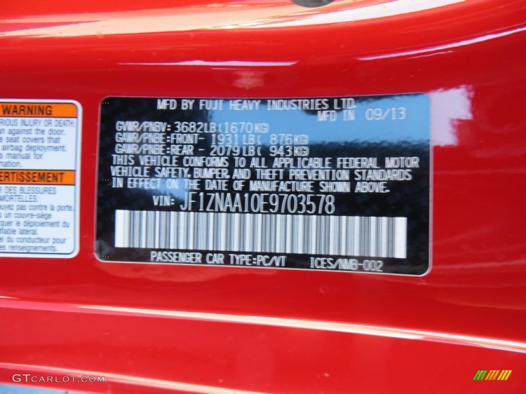 2014 Scion FR-S Standard FR-S Model Info Tag Photo #88374707
