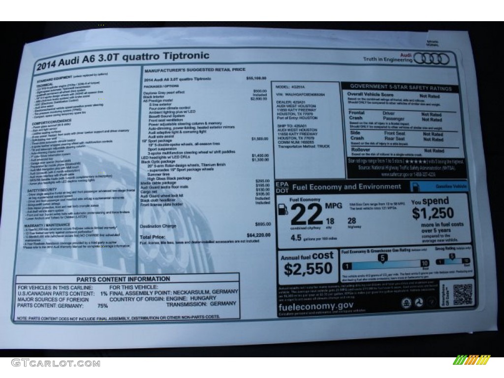 2014 A6 3.0T quattro Sedan - Daytona Grey Pearl Effect / Black photo #39