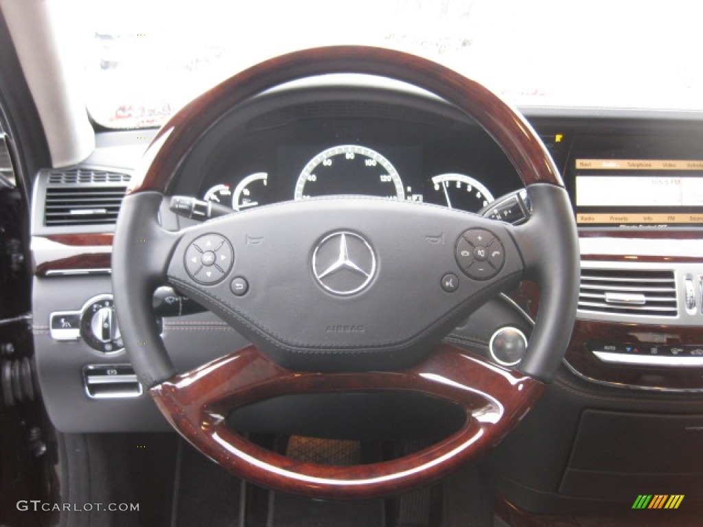 2011 Mercedes-Benz S 600 Sedan Black Steering Wheel Photo #88380332