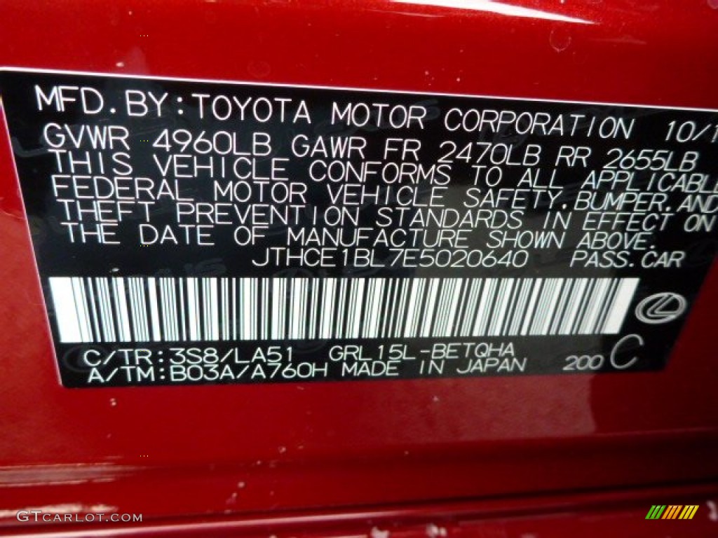 2014 GS Color Code 3S8 for Riviera Red Photo #88391894