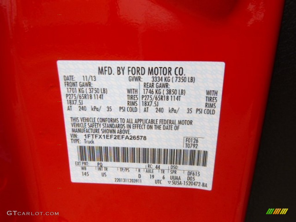 2014 F150 Color Code PQ for Race Red Photo #88416543