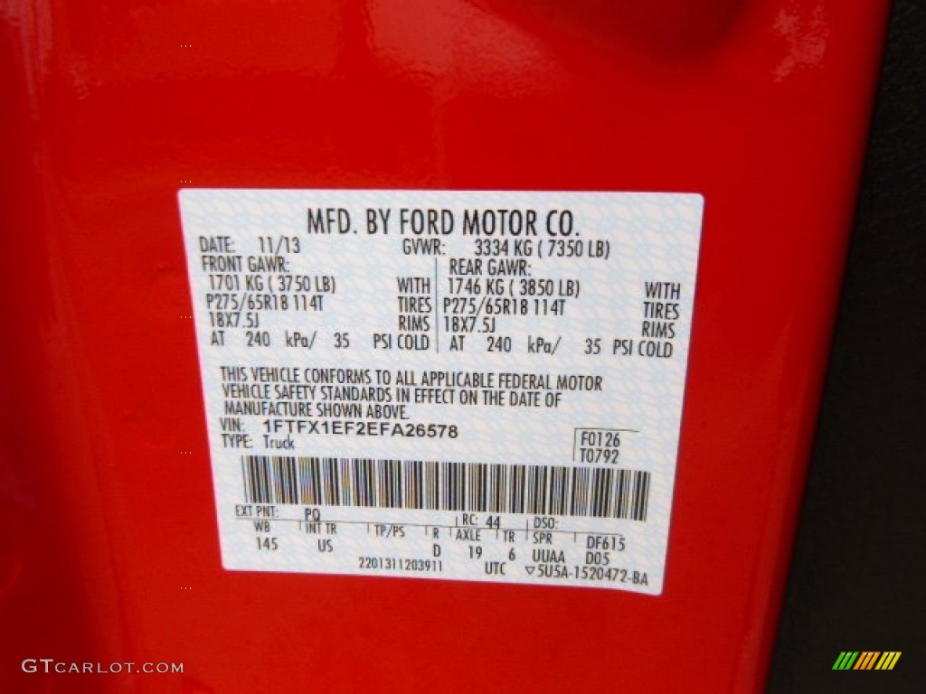2014 F150 Color Code PQ for Race Red Photo 88416543