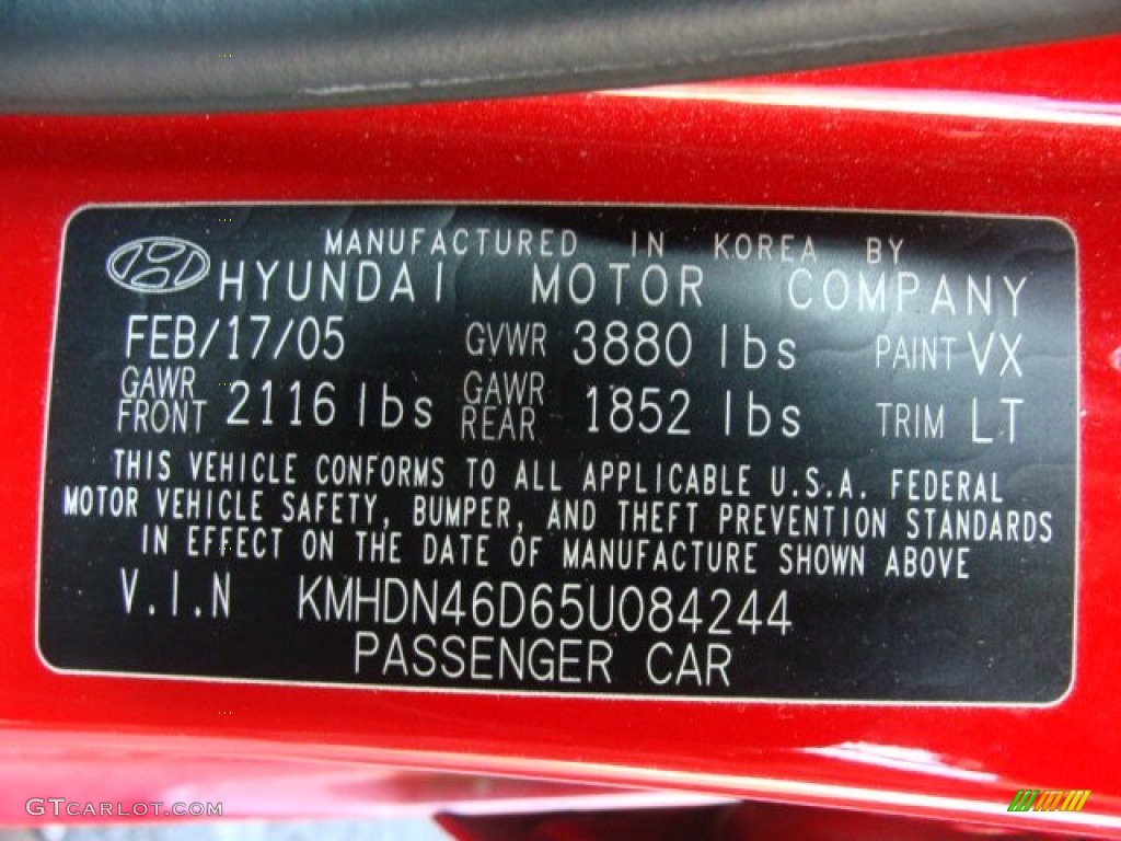 2005 Elantra GT Sedan - Rally Red / Beige photo #27
