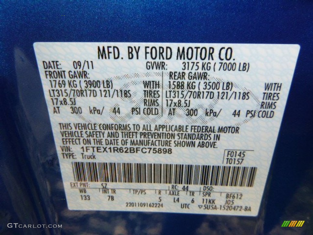2011 F150 Color Code SZ for Blue Flame Metallic Photo #88454289