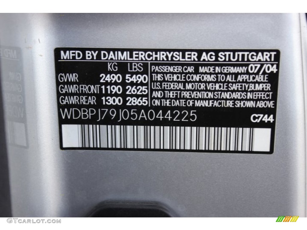 2005 CL Color Code 744 for Brilliant Silver Metallic Photo #88460742