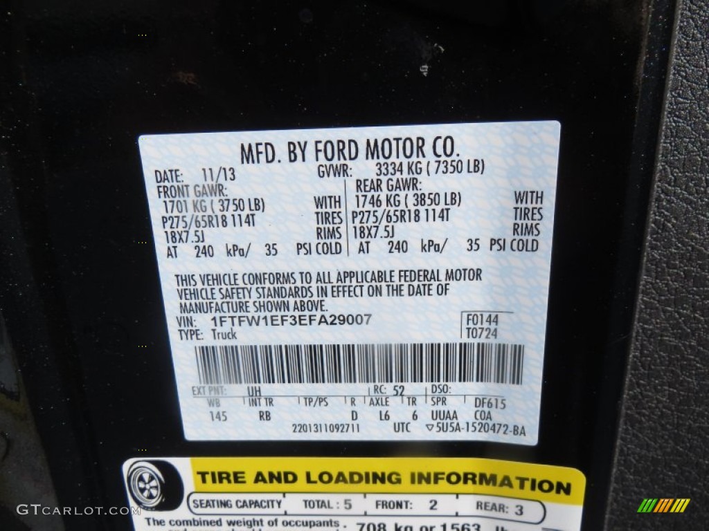 2014 F150 Color Code UH for Tuxedo Black Photo #88491030