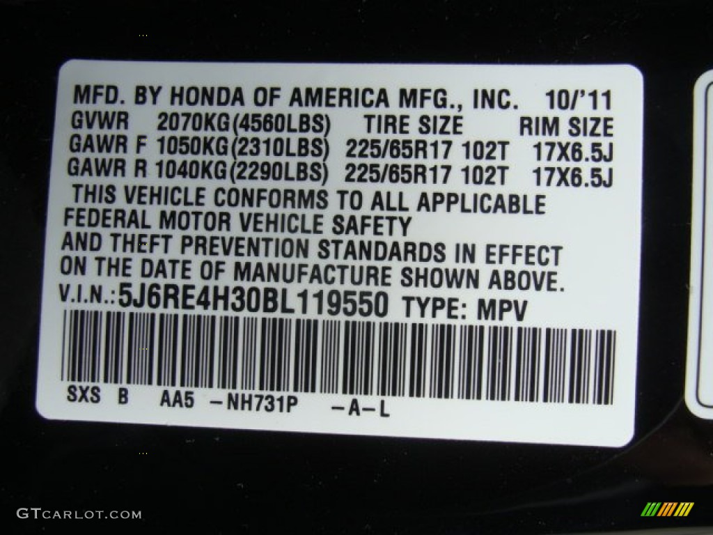 2011 CR-V LX 4WD - Crystal Black Pearl / Black photo #16