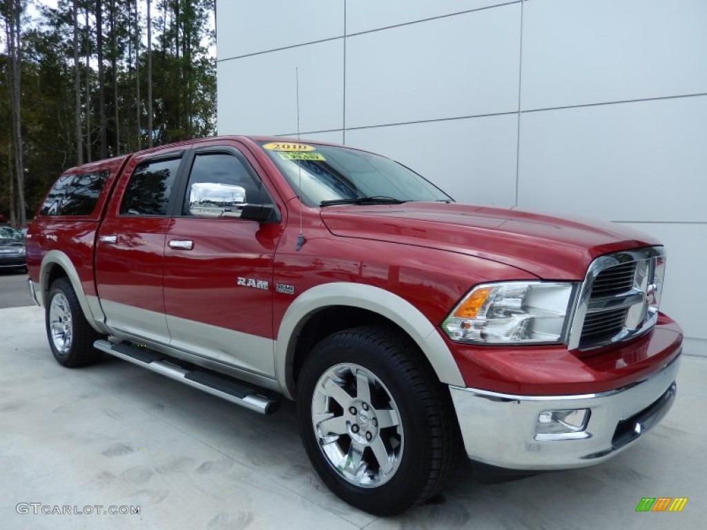 2010 Ram 1500 Laramie Crew Cab - Inferno Red Crystal Pearl / Light Pebble Beige/Bark Brown photo #6