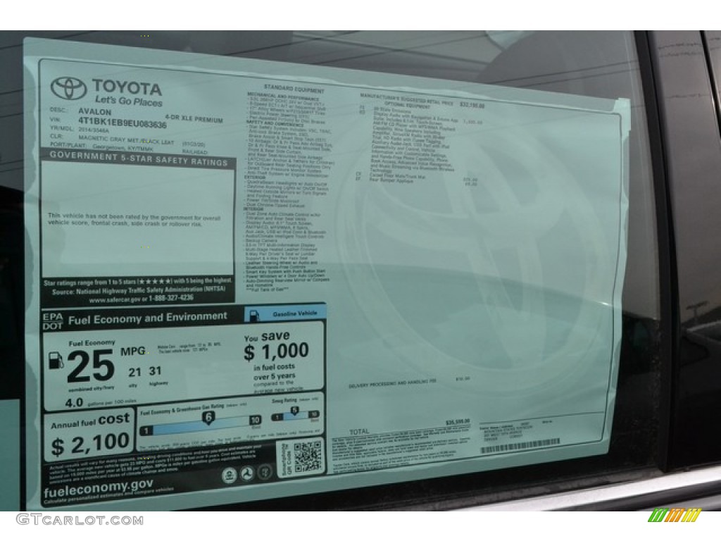 2014 Toyota Avalon XLE Premium Window Sticker Photo #88508574