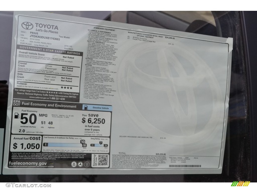 2014 Toyota Prius Two Hybrid Window Sticker Photos