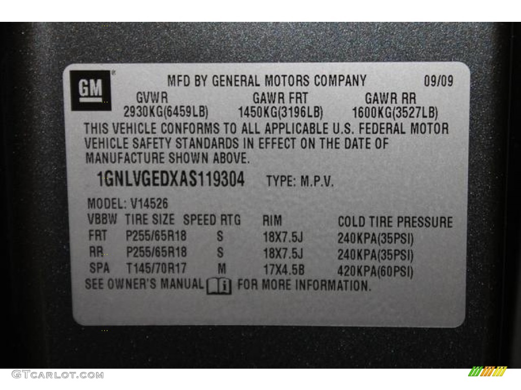 2010 Chevrolet Traverse LT AWD Info Tag Photos