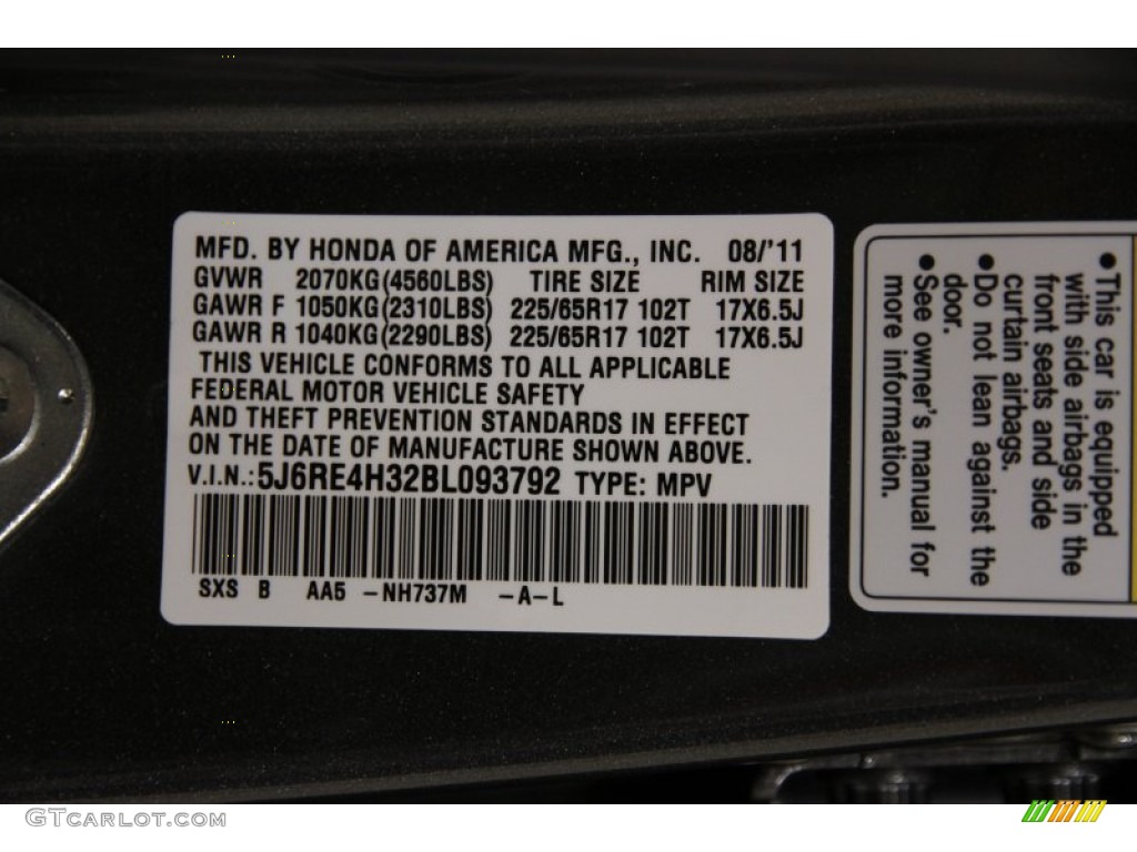 2011 CR-V LX 4WD - Polished Metal Metallic / Black photo #17