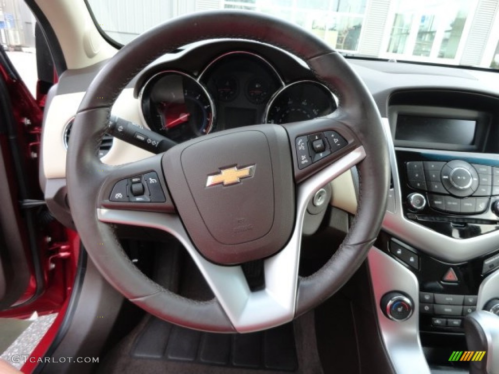 2011 Chevrolet Cruze LTZ Cocoa/Light Neutral Leather Steering Wheel Photo #88527135