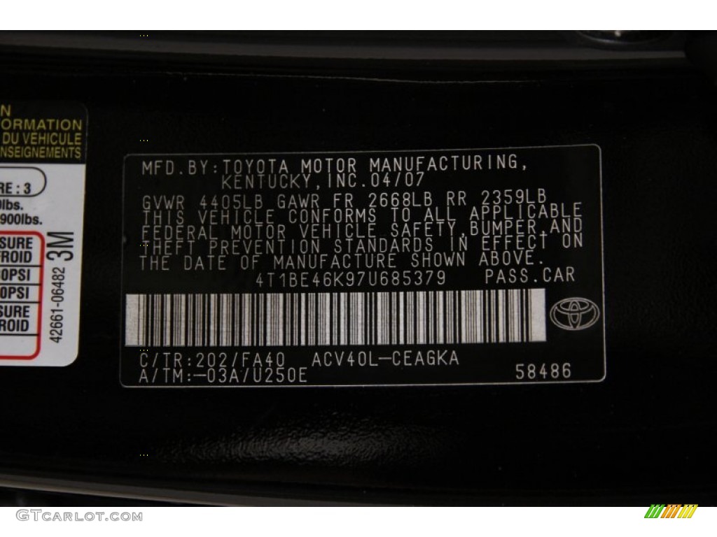 2007 Camry XLE - Black / Bisque photo #17