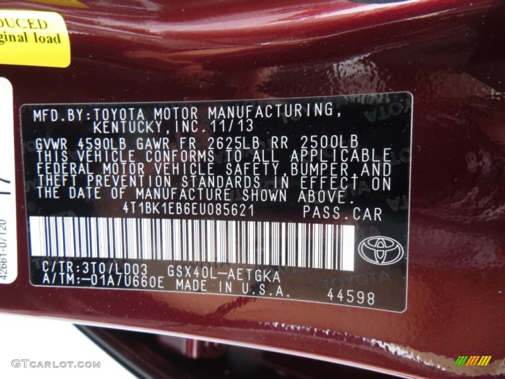 2014 Avalon Color Code 3T0 for Sizzling Crimson Mica Photo #88550849