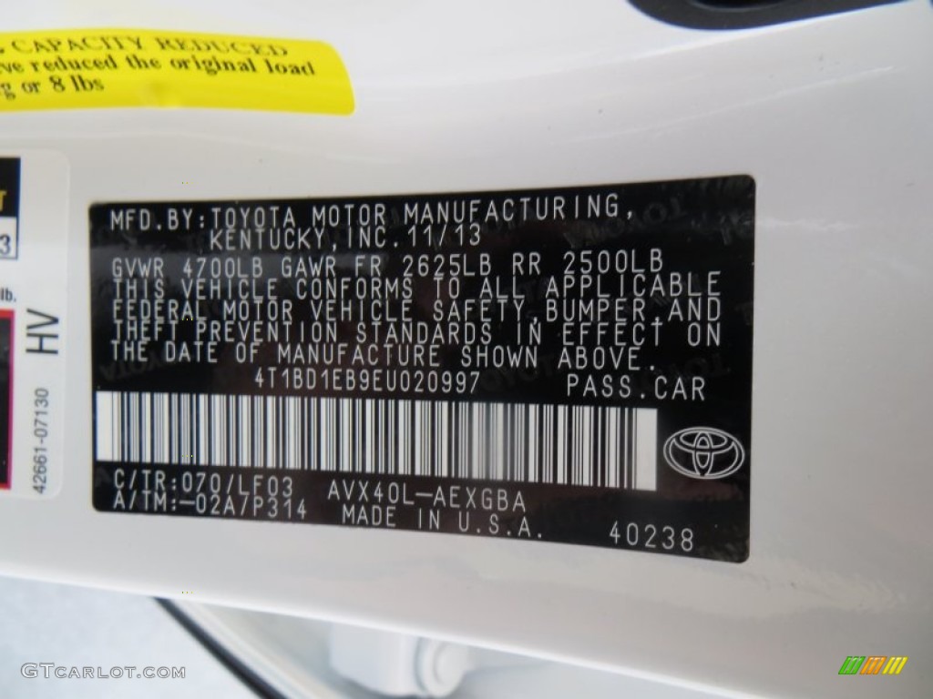 2014 Toyota Avalon Hybrid XLE Premium Color Code Photos