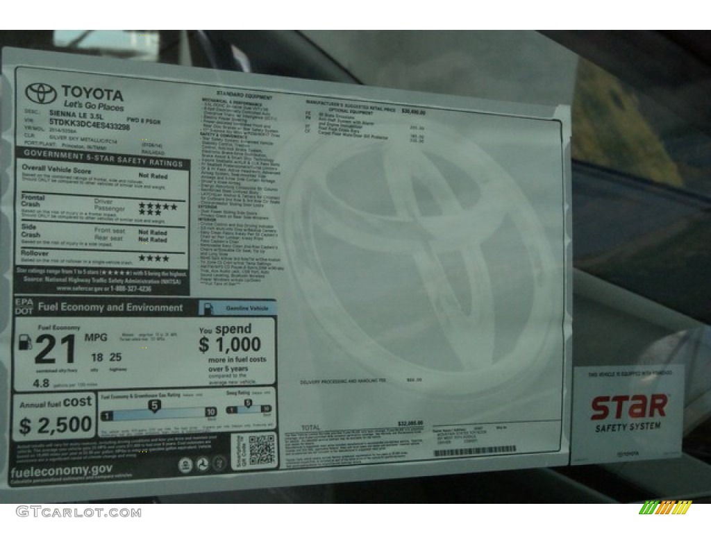 2014 Sienna LE - Silver Sky Metallic / Light Gray photo #11