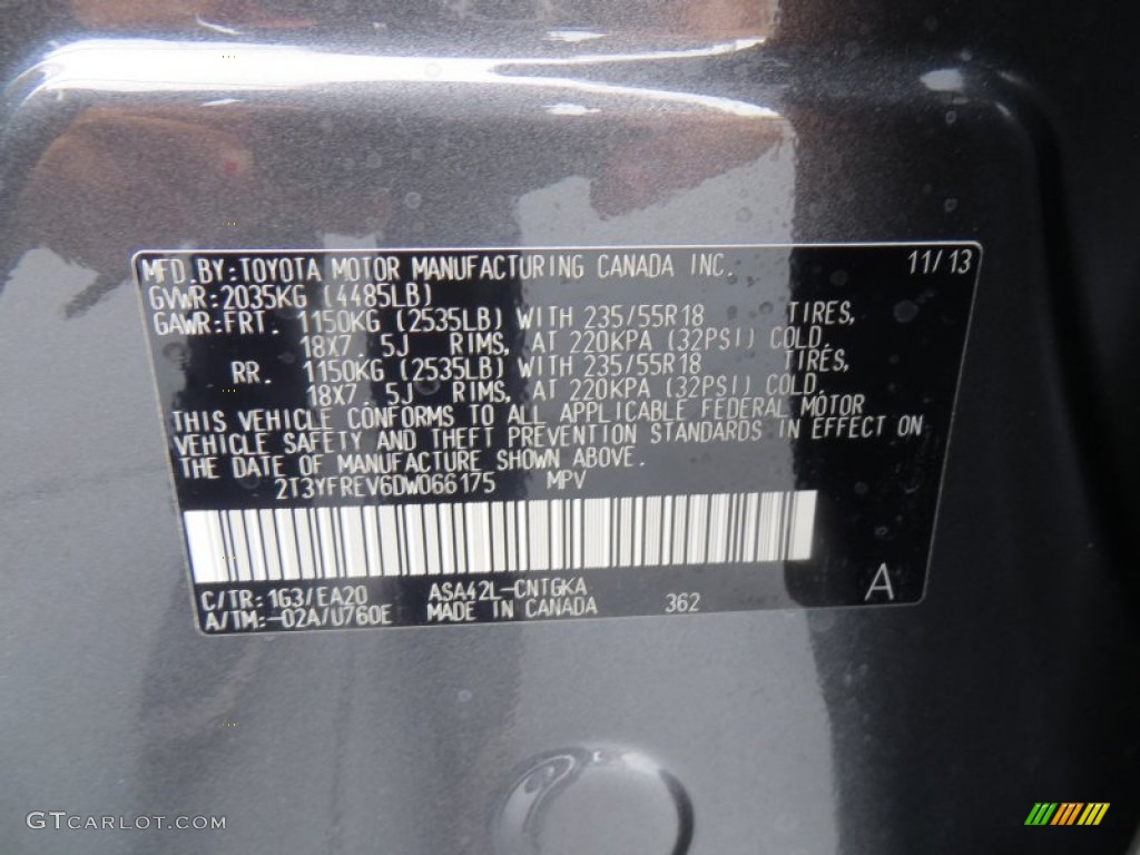 2013 RAV4 Color Code 1G3 for Magnetic Gray Metallic Photo #88567499