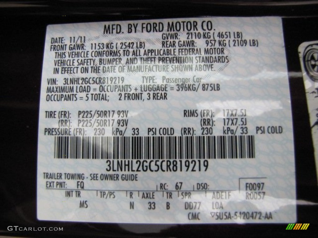 2012 MKZ Color Code FQ for Bordeaux Reserve Metallic Photo #88585534