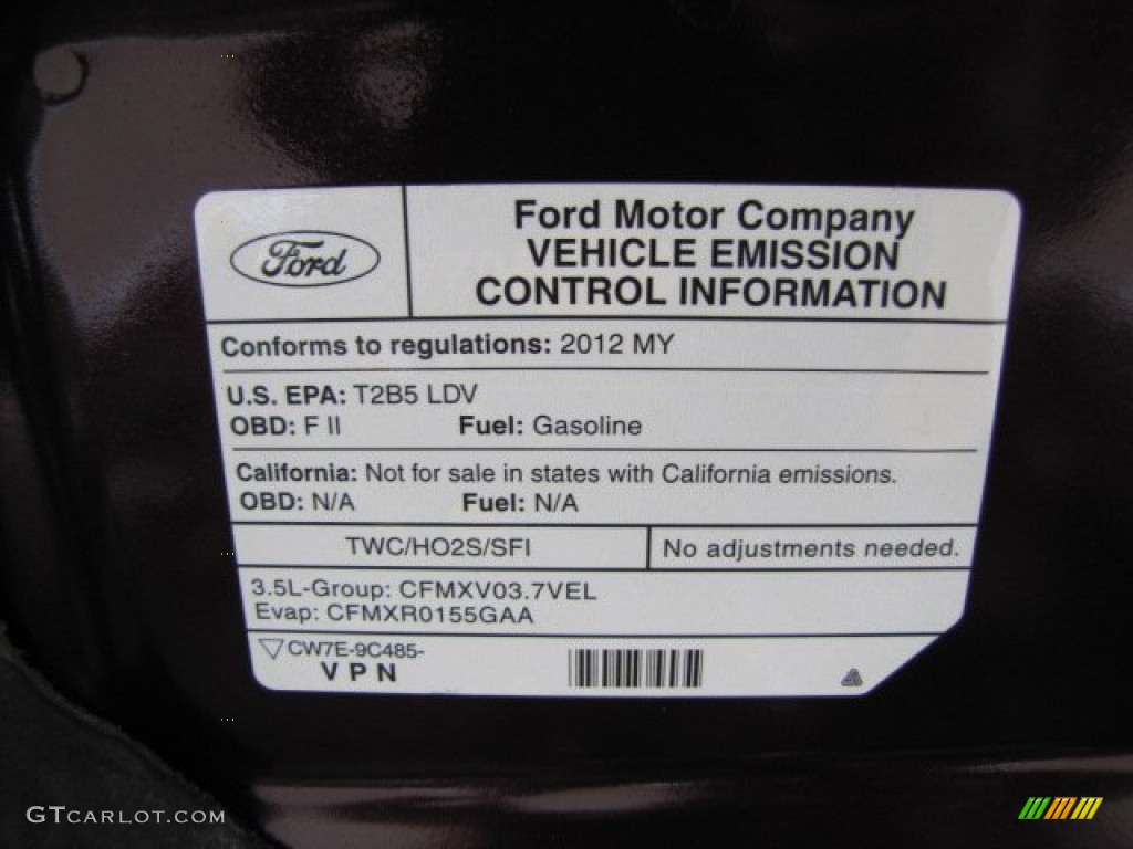 2012 Lincoln MKZ FWD Info Tag Photo #88585546