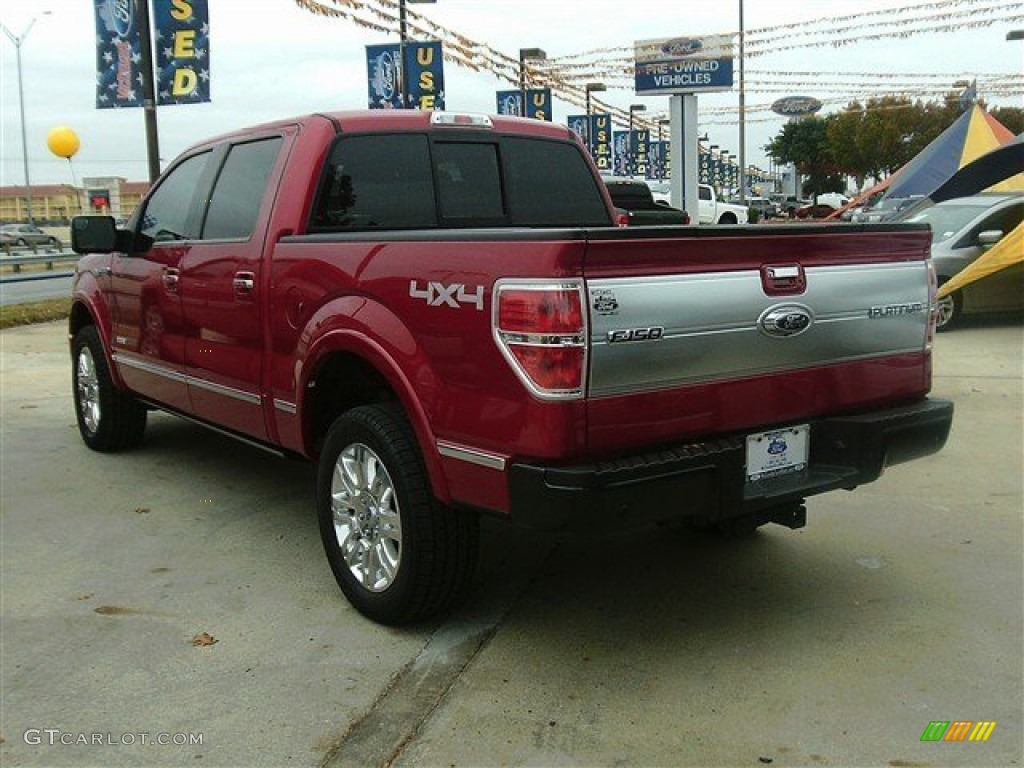 2011 F150 Platinum SuperCrew 4x4 - Red Candy Metallic / Sienna Brown/Black photo #3