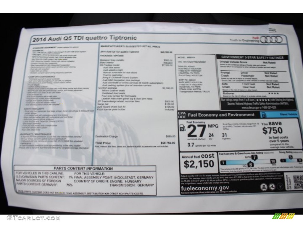 2014 Audi Q5 3.0 TDI quattro Window Sticker Photo #88606509