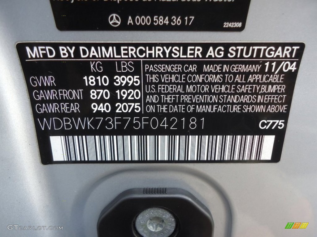 2005 SLK Color Code 775 for Iridium Silver Metallic Photo #88612789
