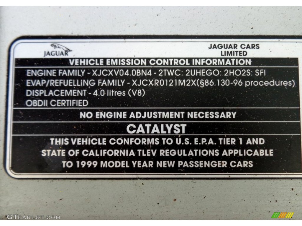 1999 Jaguar XK XK8 Coupe Info Tag Photos